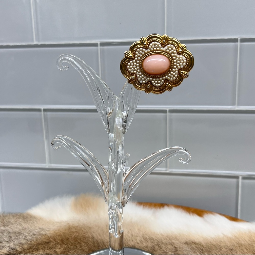 Antique Style Victorian Brooch Pink Cabochon Edwardian Seed Pearl Pin Vtg Avon?